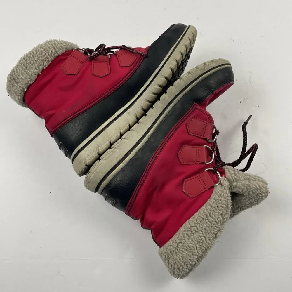 Sorel Cozy Carnival Boots Women’s 5 Winter Shearling Mid Calf NL2297-645 Red